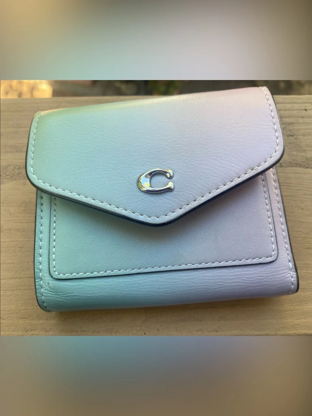 Coach Pebbled Leather Wallet in Light Gray with Silver Hardware